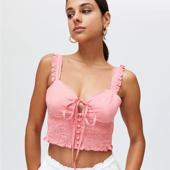 Urban Outfitters Tops - URBAN Outfitters UO Leona Smocked Cropped Cami Pink Rose NWT Medium